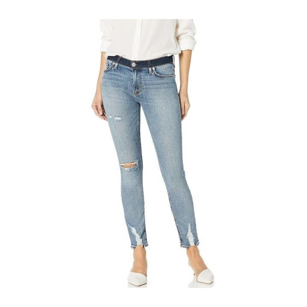 HUDSON | DISTRESSED NICO MIDRISE CROP SKINNY MED WASH DESIGNER JEANS WOMEN 25